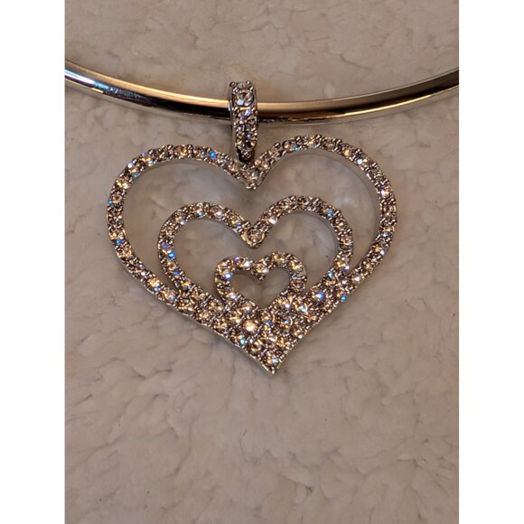Triple Crystal Hearts by Nolan Miller Pendant & Silver Choker Necklace Dynasty - Picture 9 of 9